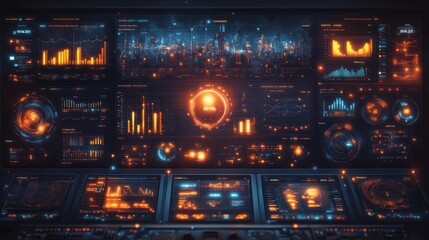 Obraz premium Futuristic Tech Dashboard: Advanced Data Visualization Interface