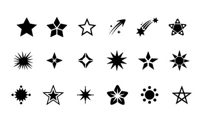 Fototapeta premium Star Vector Illustration:, star silhouette vector illustration featuring a diverse collection of stars and star like shapes,showcases solid, outlined, and dotted stars 