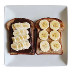 Sliced Bananas on Toast with Chocolate Spread and Plain Toast