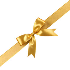 Fototapeta premium Elegant golden ribbon tied in a perfect bow resting on a smooth surface against a contrasting background