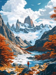 Person standing in front of mountain