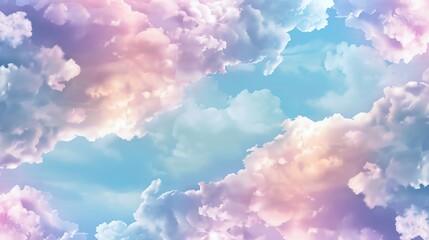 Fototapeta premium A pastel-colored sky with fluffy clouds.