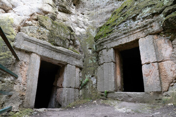 Close up of doors of the Cave of the Ascents at Beit She'arim in Kiryat Tivon Israel.
