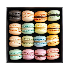 Colorful Macarons in a Black Box for Sweet Treat Lovers Delight