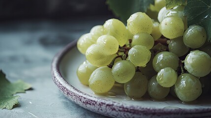 A close-up of a perfectly ripe green grape cluster, isolated on a smooth white surface for a clean look.