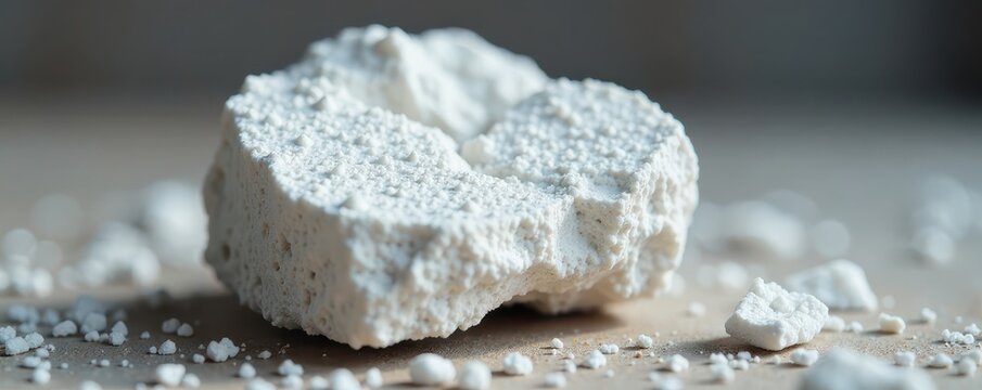 White chunk of rock phosphate with a rough surface, white specks, fossil