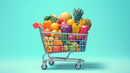 shopping cart with vegetables