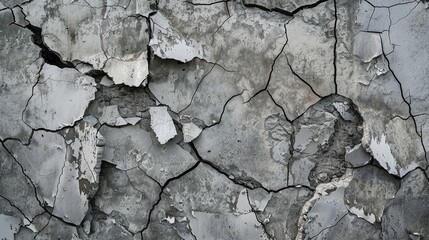 A cracked concrete wall with peeling paint.