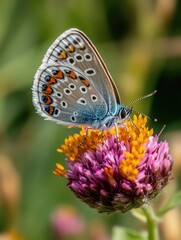 Obraz premium Blue Butterfly on Purple Flower