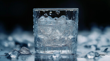 Chilled Drink with Ice Cubes in a Frosted Glass