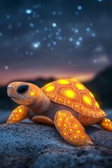 Glowing Turtle Under Starry Night Sky
