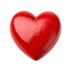 Glossy red heart-shaped decoration, symbolic of love and passion, isolated distinctly on a white background.