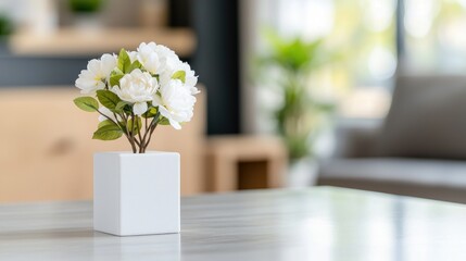 White flowers in modern living room interior