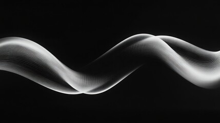 Abstract waveforms in silver color on black background, long exposure effect