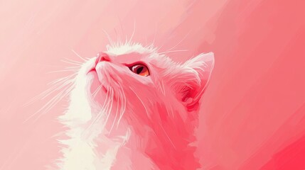 Pink Cat Looking Upwards In Artistic Style