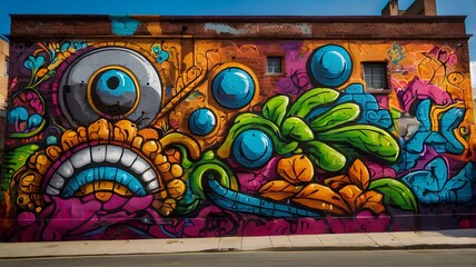 Fototapeta premium Vibrant Pixel Art Mural on Brick Building Wall