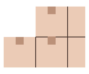 Three stacked cardboard boxes with sealing tape marks. Ideal for storage, shipping, distribution, organization, moving, inventory, and logistics. Minimalist flat color icon