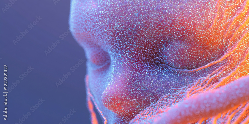 Poster abstract digital render of face with node network