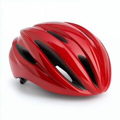 Fototapeta premium Sleek Red Bicycle Helmet Close-up Product Shot on White Background
