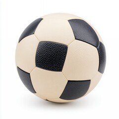 Classic Black and Beige Soccer Ball Close-up on White Background