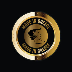 Map of Greece. Vector illustration. Logo, Icon, and Symbol. Greece map gold seal. 