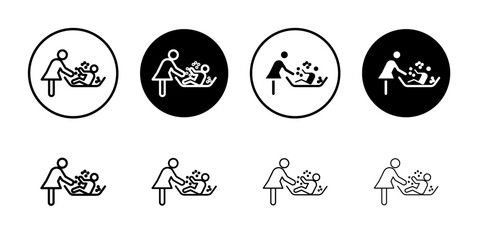 Mother washing baby in bath tub icon linear logo isolated