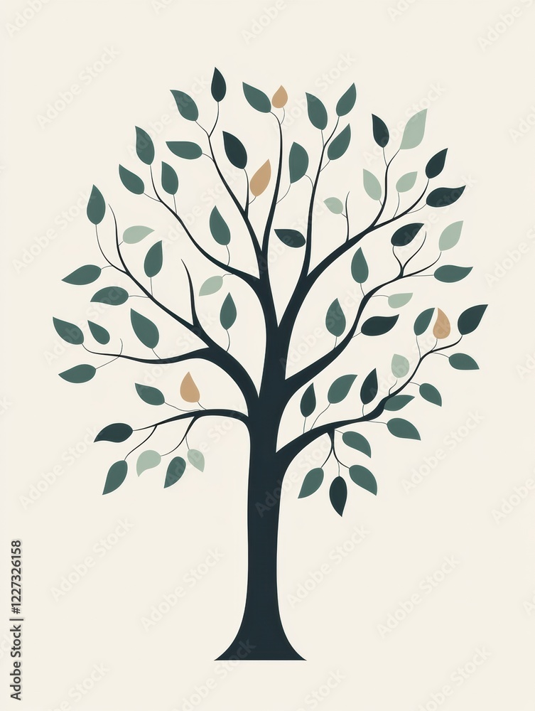 Aufkleber Nature inspired tree icon showcasing branches and leaves for design and decoration purposes in an artistic style. Generative AI
