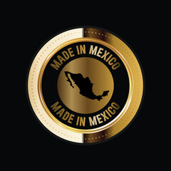 Map of Mexico. Vector illustration. Logo, Icon, and Symbol. Mexico map gold seal. 