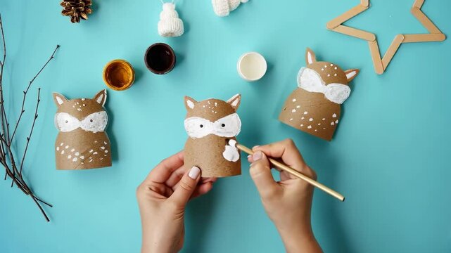 Decorations for Christmas party from toilet roll. Easy eco-friendly DIY master class, craft for kids. Development imagination and sensory motor skills