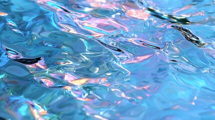 Close up of blue and pink water with ripples and reflections in natural light