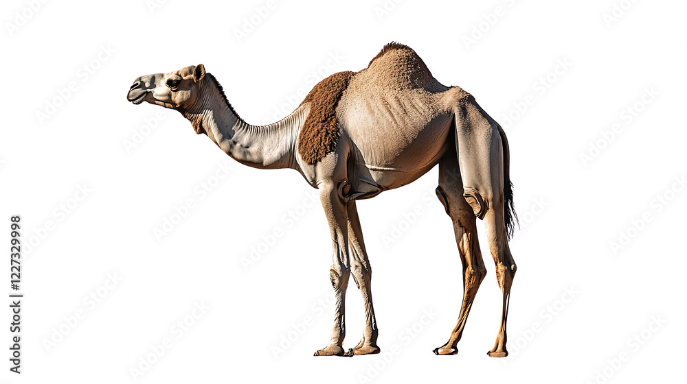Wall mural a realistic camel standing in profile view against a white isolated background.