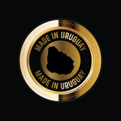 Map of Uruguay. Vector illustration. Logo, Icon, and Symbol. Uruguay map gold seal. 