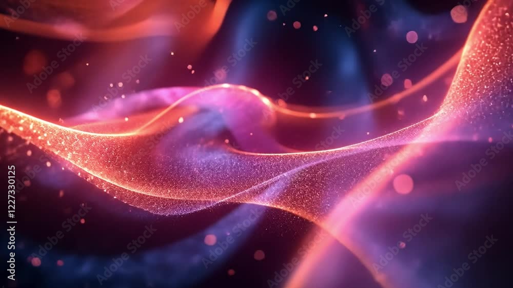 Poster colorful abstract waves of light and particles in a gradient design with flowing motion and depth