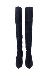 Black women's leather boots. Women's fashionable classic boots.