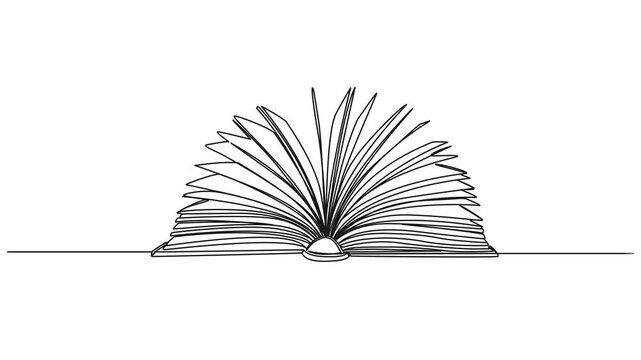 animated continuous single line drawing of open book, line art animation