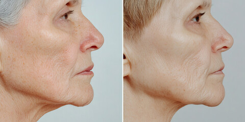 Obraz premium Before and After Profile View of Facial Skin Texture