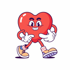 Cool and Stylish Cartoon Heart Mascot, Fun and Lively Character and Confident Smile, Playful and Modern Love Symbol