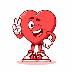Cool and Stylish Cartoon Heart Mascot, Fun and Lively Character and Confident Smile, Playful and Modern Love Symbol