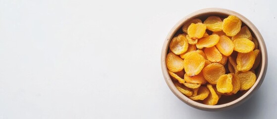 Dried apricots in a bowl isolated on white background with clipping path and full depth of field.