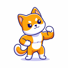 Muscular Shiba Inu Cartoon Mascot, Strong and Determined Dog Character with Confident Stance, Playful and Powerful Furry Athlete for Fitness, Sports, and Dog Lovers