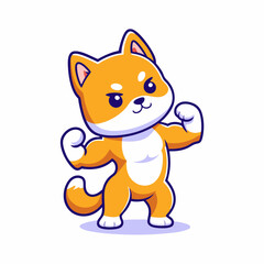 Muscular Shiba Inu Cartoon Mascot, Strong and Determined Dog Character with Confident Stance, Playful and Powerful Furry Athlete for Fitness, Sports, and Dog Lovers