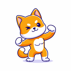 Muscular Shiba Inu Cartoon Mascot, Strong and Determined Dog Character with Confident Stance, Playful and Powerful Furry Athlete for Fitness, Sports, and Dog Lovers