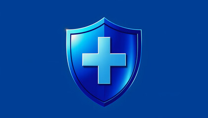 Blue medical health protection shield with cross vector icon illustration , with white tonespng