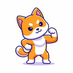 Muscular Shiba Inu Cartoon Mascot, Strong and Determined Dog Character with Confident Stance, Playful and Powerful Furry Athlete for Fitness, Sports, and Dog Lovers