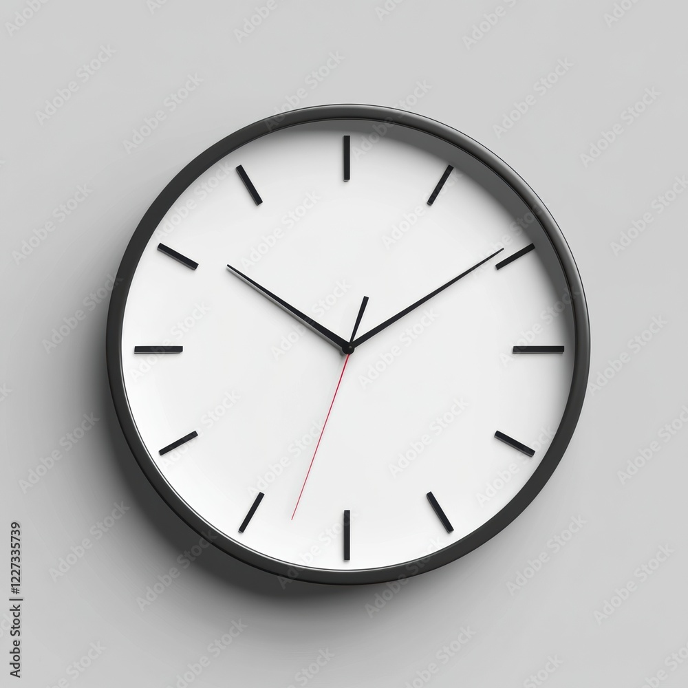 Poster minimalist black wall clock displays time with clean design suited for modern interiors in bright se