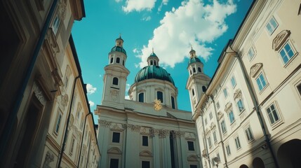 Fototapeta premium Large White Building with Clock