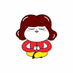 Serene and Peaceful Cute Cartoon Woman Meditating, Calm and Relaxed Character in a Tranquil Pose, Mindfulness and Wellness Mascot for Meditation, Yoga, and Self-Care Branding