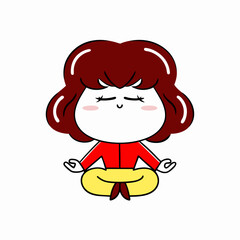 Serene and Peaceful Cute Cartoon Woman Meditating, Calm and Relaxed Character in a Tranquil Pose, Mindfulness and Wellness Mascot for Meditation, Yoga, and Self-Care Branding