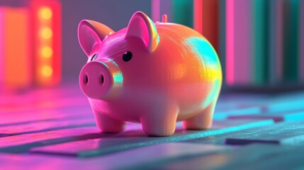 A colorful abstract background featuring a piggy bank icon, representing savings and finance, with vibrant hues that create a lively atmosphere, ideal for financial themes