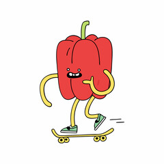 Fun and Lively Cartoon Paprika Mascot, Cheerful and Playful Pepper Character with a Friendly Smile, Fresh and Vibrant Vegetable Illustration for Food, Restaurant, and Healthy Lifestyle